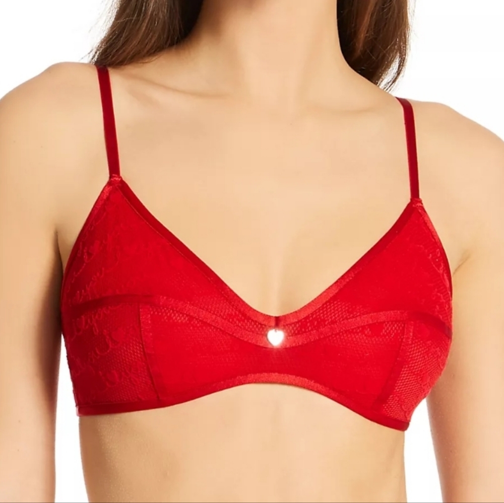 Calvin Klein Unlined Triangle Bra Red Love You Hearts Valentines Romantic Small